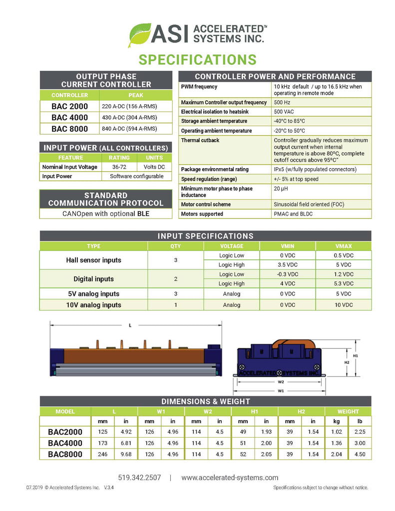 BAC2000 High Power Controller Evaluation Kit Accelerated Systems Inc.